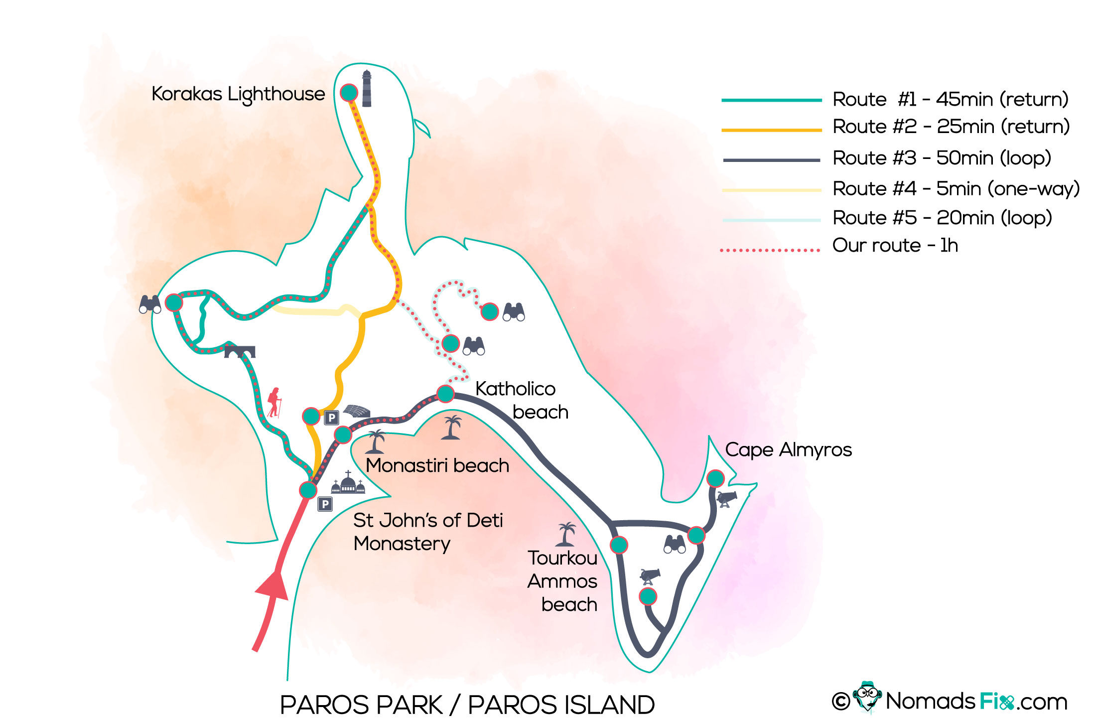 Paros park trails map, Greece